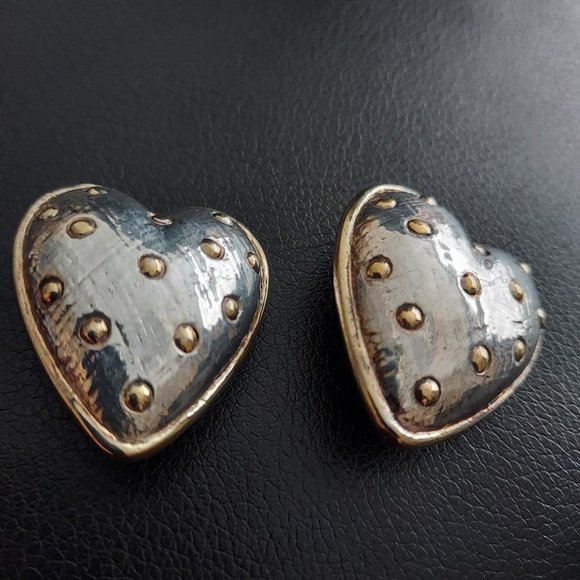 Large Puffy Heart 925 Sterling Silver Statement Earrings 80s signed. - Picture 3 of 12